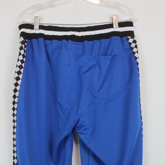 Womens Blue Lounge Drawstring Pants with Black and White Checkered Stripe - Picture 12 of 12